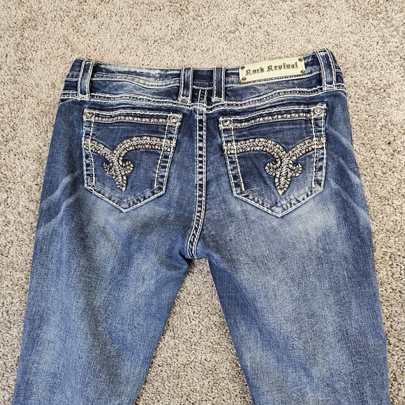 Rock Revival Nancy Boot Cut Mid Rise Jeans Womens 28 Denim Distressed 32x32 - Picture 5 of 13